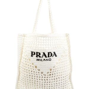 PRADA White Crochet Tote Bag